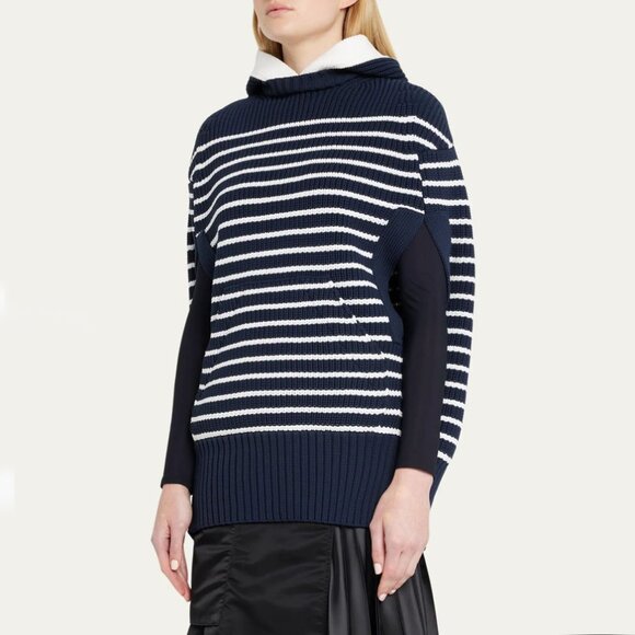 NWT  Sacai Striped Cape With Hood in Navy, size "1" (fits S/M) - Picture 1 of 9